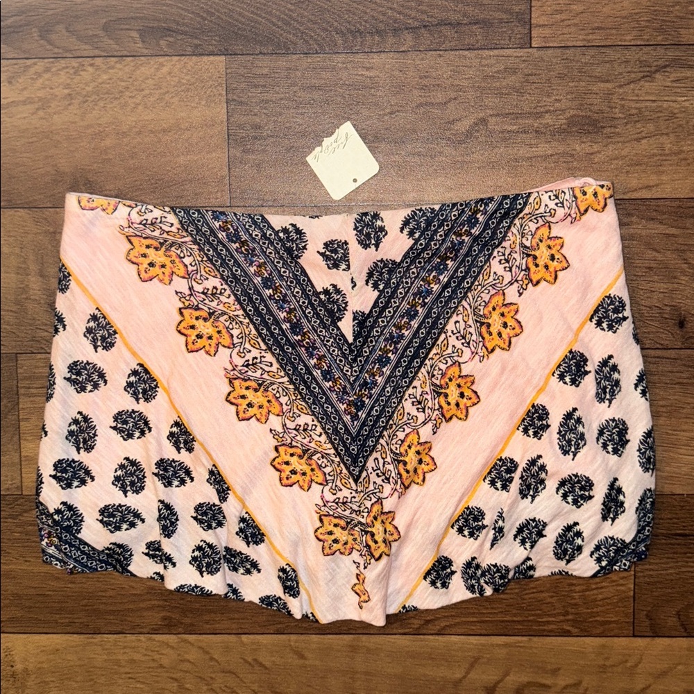 Free People Size Medium Borderline Bandana Print Strapless Tube Top Silver Combo